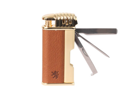 FARO Pipe Lighter with Tools - Tan Leather Finish
