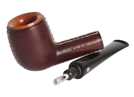 Jeantet Burgundy Leather Covered Pipe - Straight Billiard Pipe
